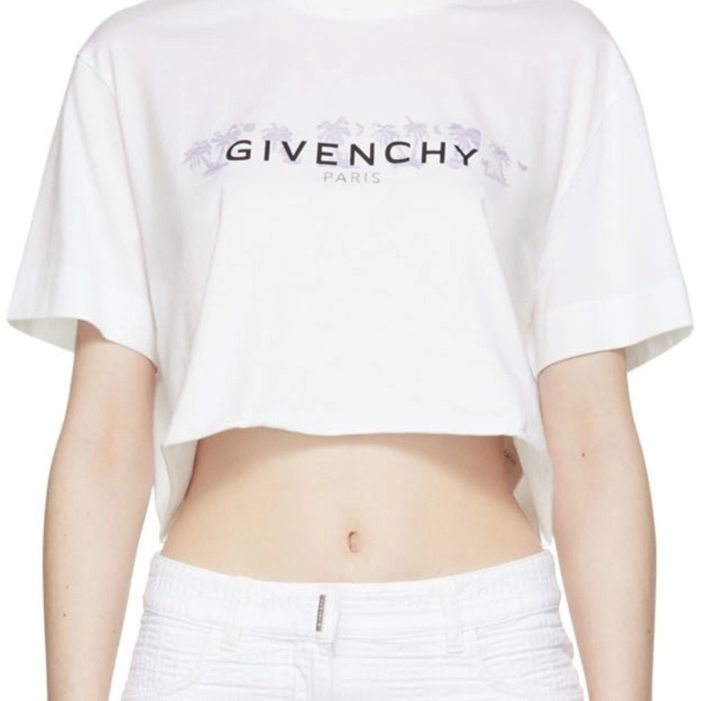 Givenchy White and Purple Graphic Crop Top